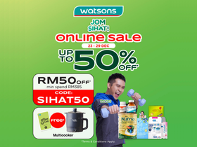 Watsons Jom Sihat! Online Sale: Get Up to 50% OFF + Extra RM50 OFF on Minimum Spend RM385